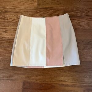 Le Lis Faux Leather Pink Grey Beige Colorblock Striped High Rise Mini Skirt